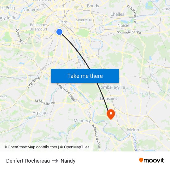 Denfert-Rochereau to Nandy map