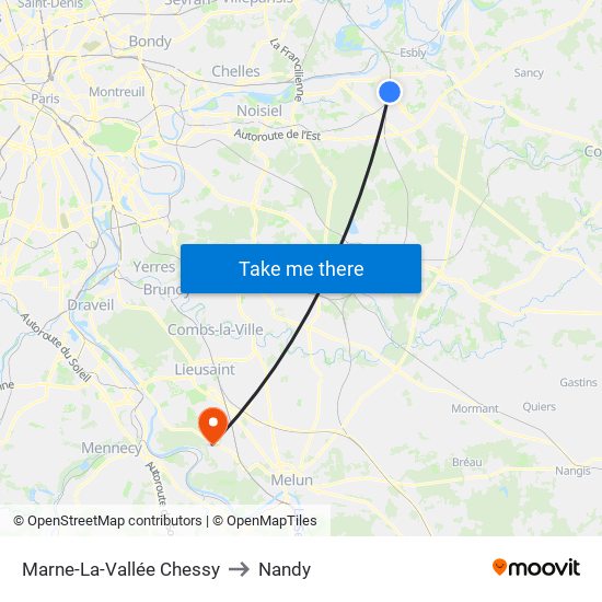 Marne-La-Vallée Chessy to Nandy map