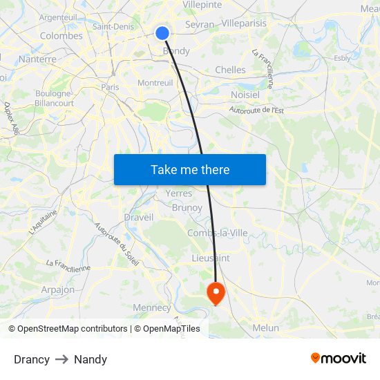 Drancy to Nandy map