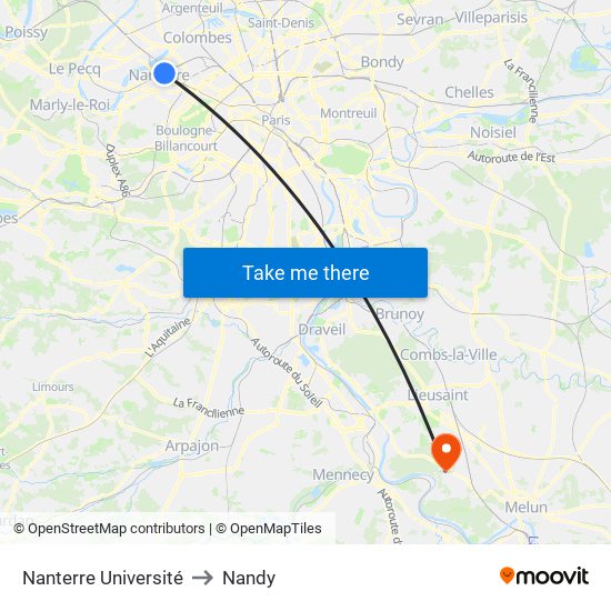 Nanterre Université to Nandy map