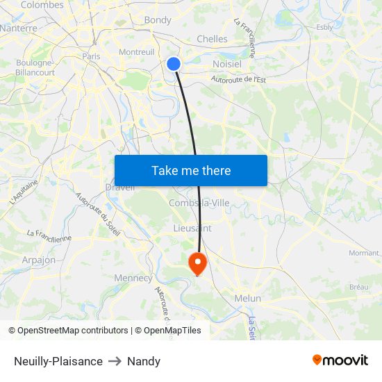 Neuilly-Plaisance to Nandy map