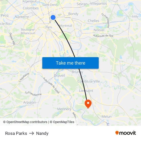 Rosa Parks to Nandy map