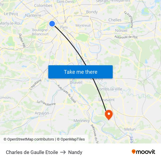 Charles de Gaulle Etoile to Nandy map