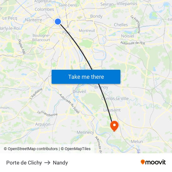 Porte de Clichy to Nandy map