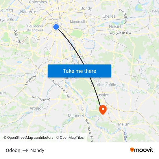 Odéon to Nandy map