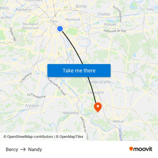 Bercy to Nandy map