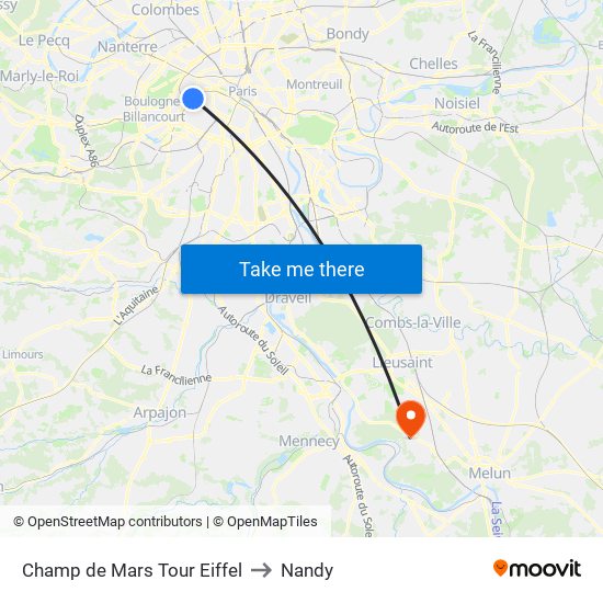Champ de Mars Tour Eiffel to Nandy map