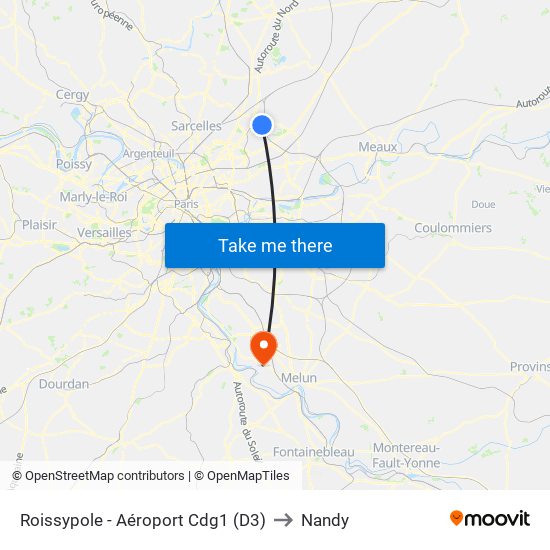 Roissypole - Aéroport Cdg1 (D3) to Nandy map