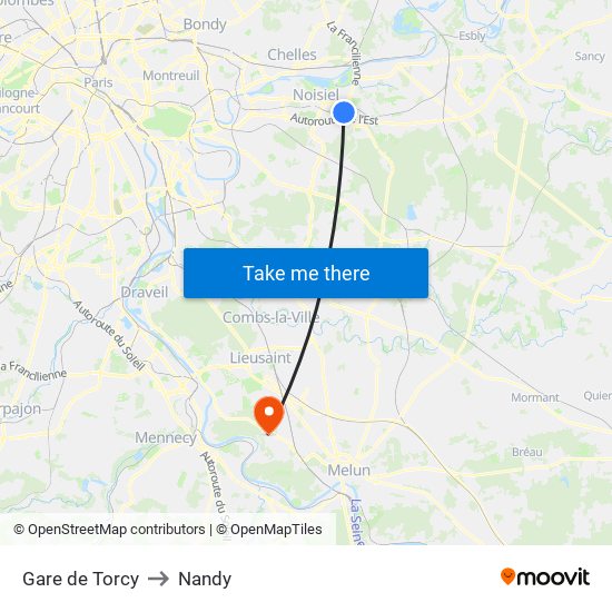 Gare de Torcy to Nandy map