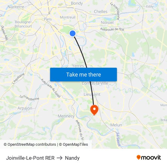 Joinville-Le-Pont RER to Nandy map