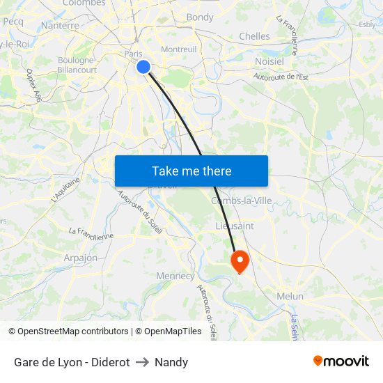 Gare de Lyon - Diderot to Nandy map
