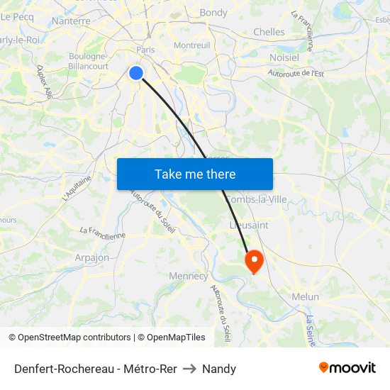 Denfert-Rochereau - Métro-Rer to Nandy map