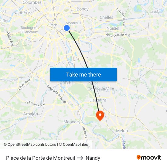 Place de la Porte de Montreuil to Nandy map