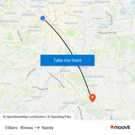 Villiers - Bineau to Nandy map