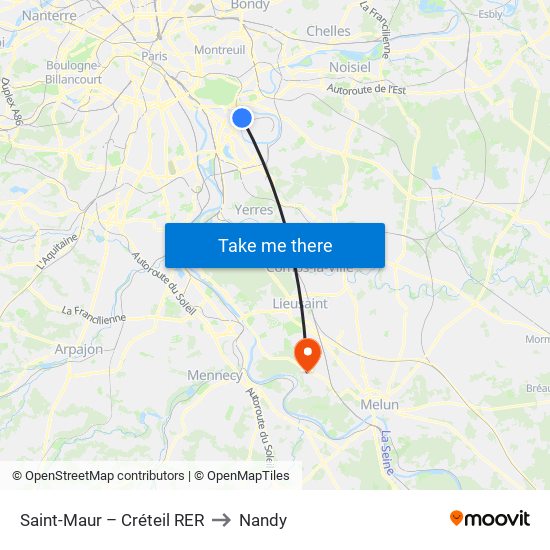 Saint-Maur – Créteil RER to Nandy map