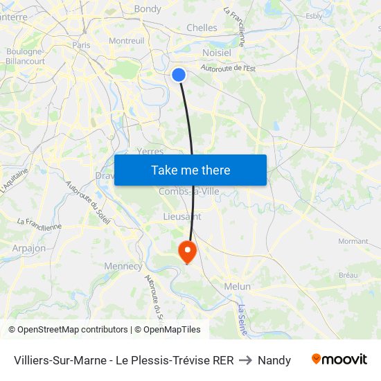 Villiers-Sur-Marne - Le Plessis-Trévise RER to Nandy map