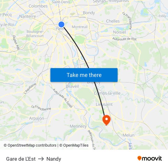 Gare de L'Est to Nandy map