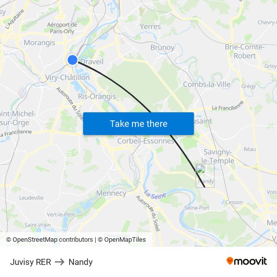 Juvisy RER to Nandy map