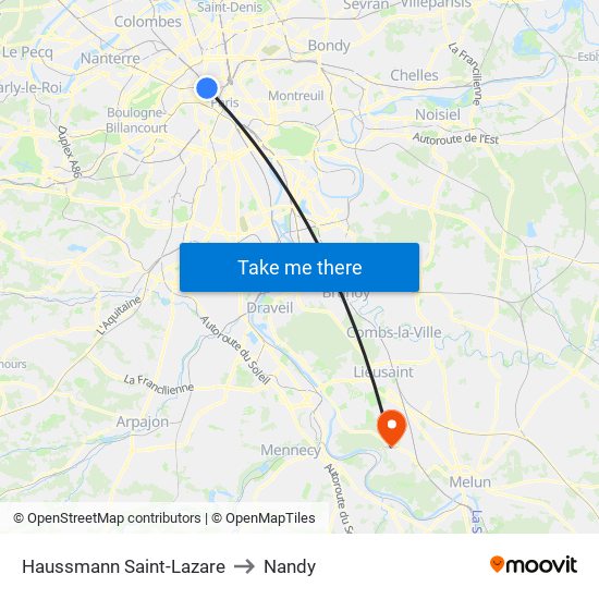 Haussmann Saint-Lazare to Nandy map