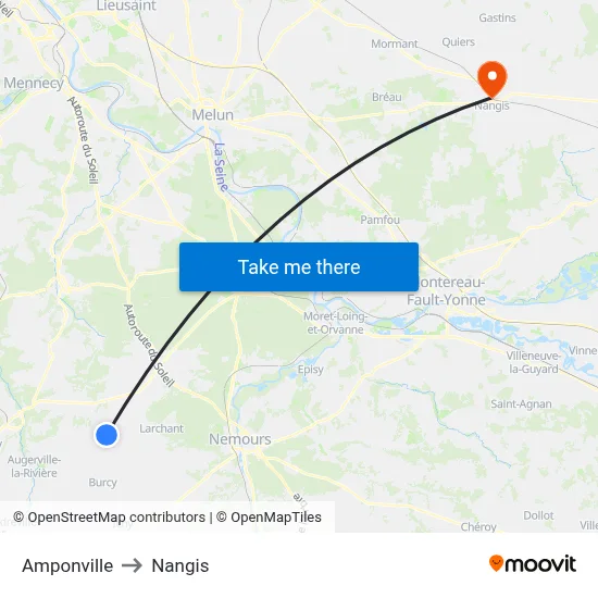 Amponville to Nangis map