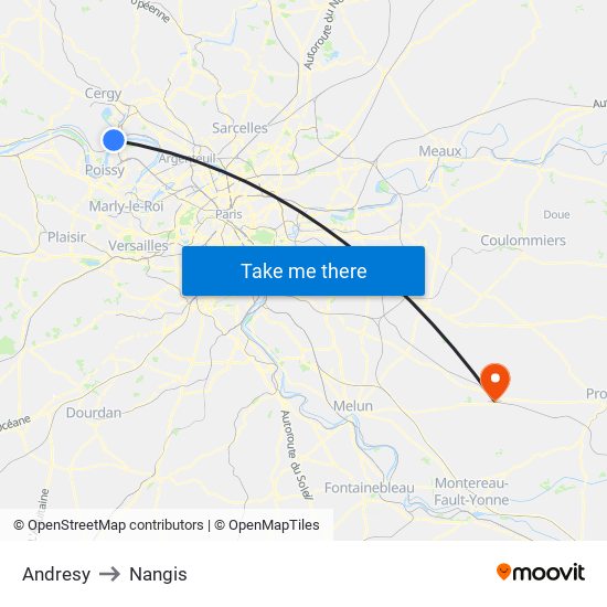 Andresy to Nangis map