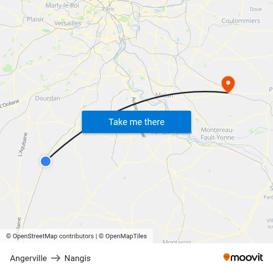 Angerville to Nangis map