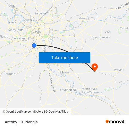 Antony to Nangis map