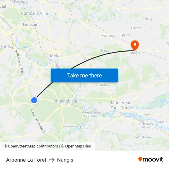 Arbonne-La-Foret to Nangis map