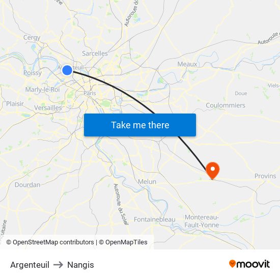 Argenteuil to Nangis map