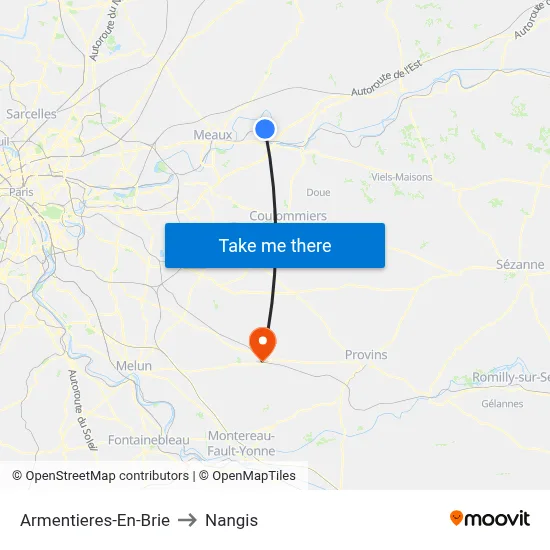 Armentieres-En-Brie to Nangis map