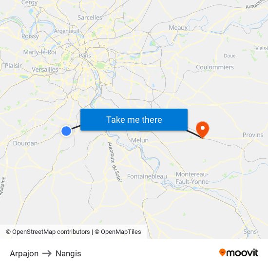 Arpajon to Nangis map
