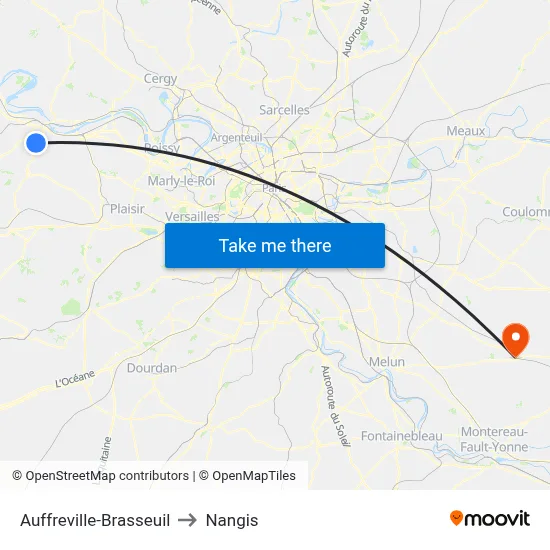 Auffreville-Brasseuil to Nangis map