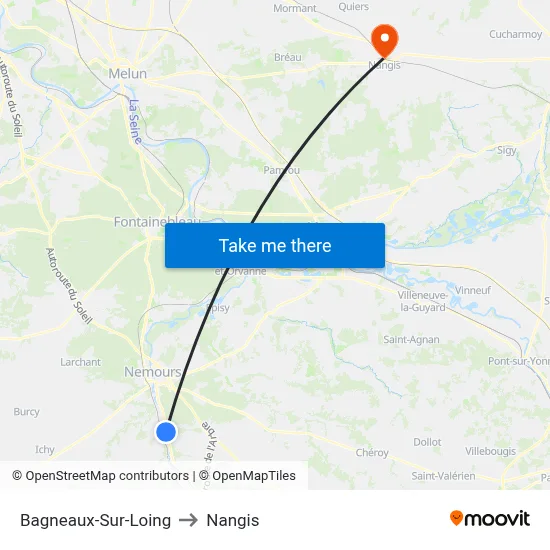 Bagneaux-Sur-Loing to Nangis map