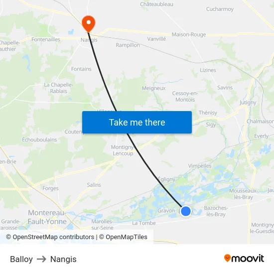 Balloy to Nangis map