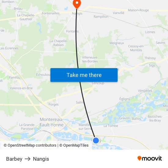 Barbey to Nangis map