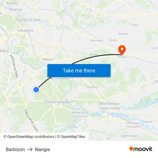 Barbizon to Nangis map