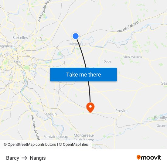 Barcy to Nangis map