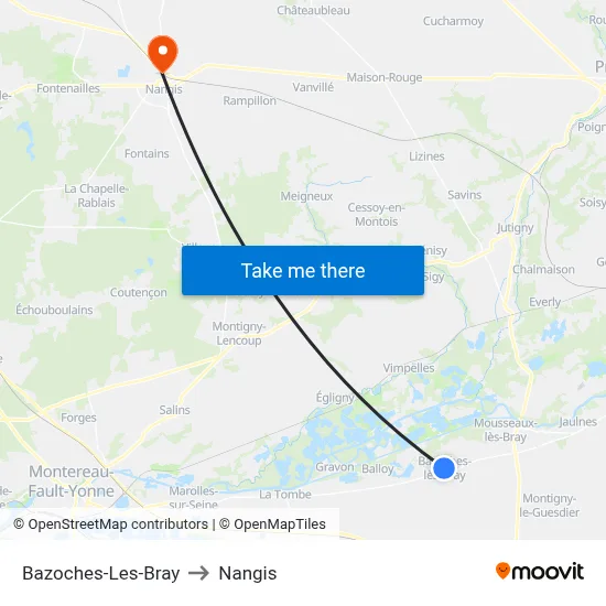 Bazoches-Les-Bray to Nangis map