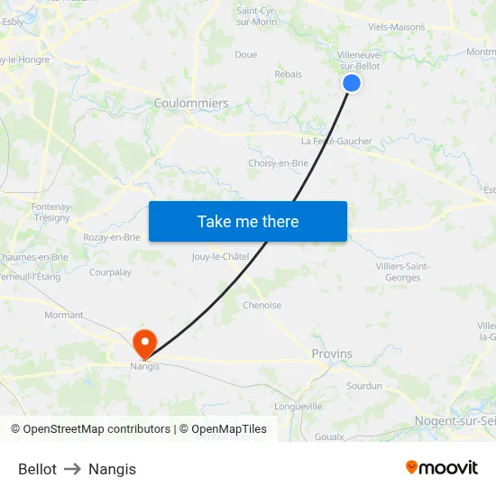 Bellot to Nangis map