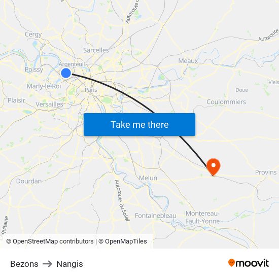 Bezons to Nangis map