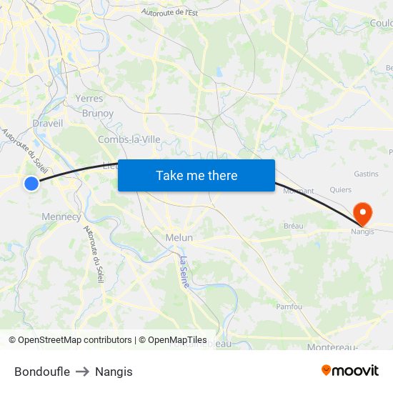 Bondoufle to Nangis map