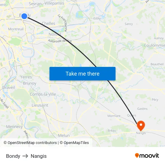 Bondy to Nangis map