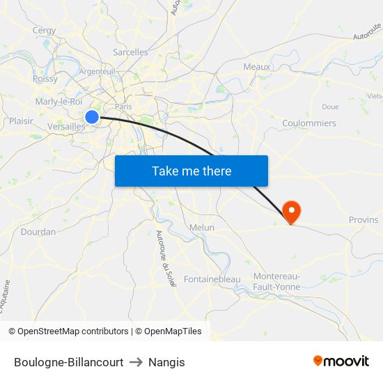 Boulogne-Billancourt to Nangis map