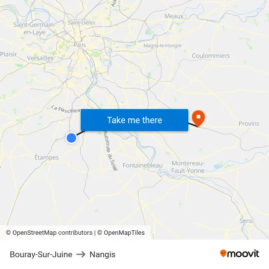 Bouray-Sur-Juine to Nangis map