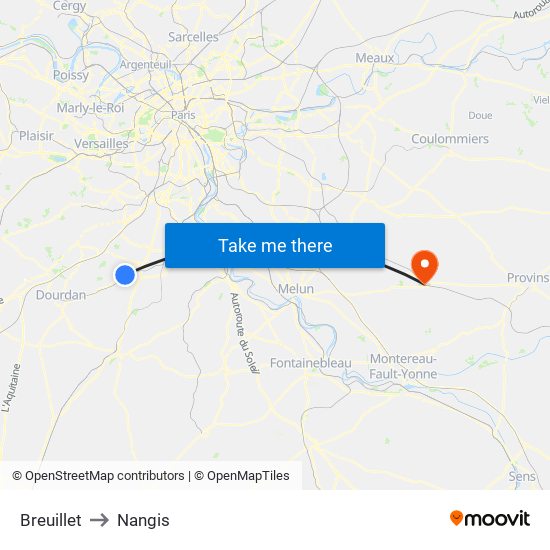 Breuillet to Nangis map