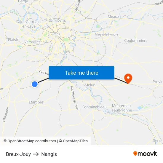 Breux-Jouy to Nangis map