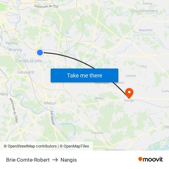 Brie-Comte-Robert to Nangis map