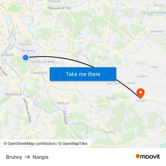 Brunoy to Nangis map