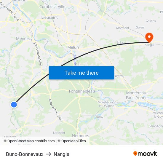 Buno-Bonnevaux to Nangis map