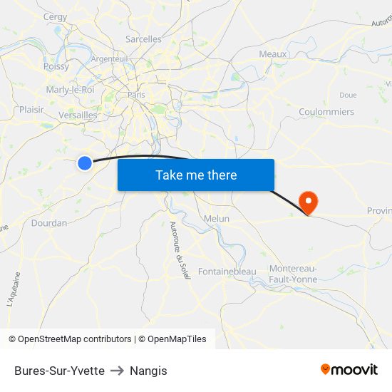 Bures-Sur-Yvette to Nangis map